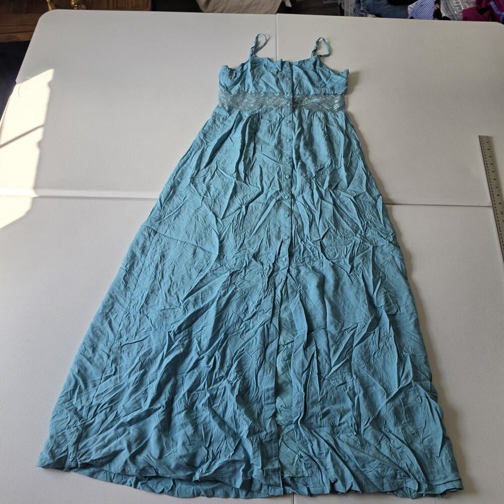 Jarlo Dress Small Blue Fairy Grunge Whimsical Lace Waist Button Front Maxi